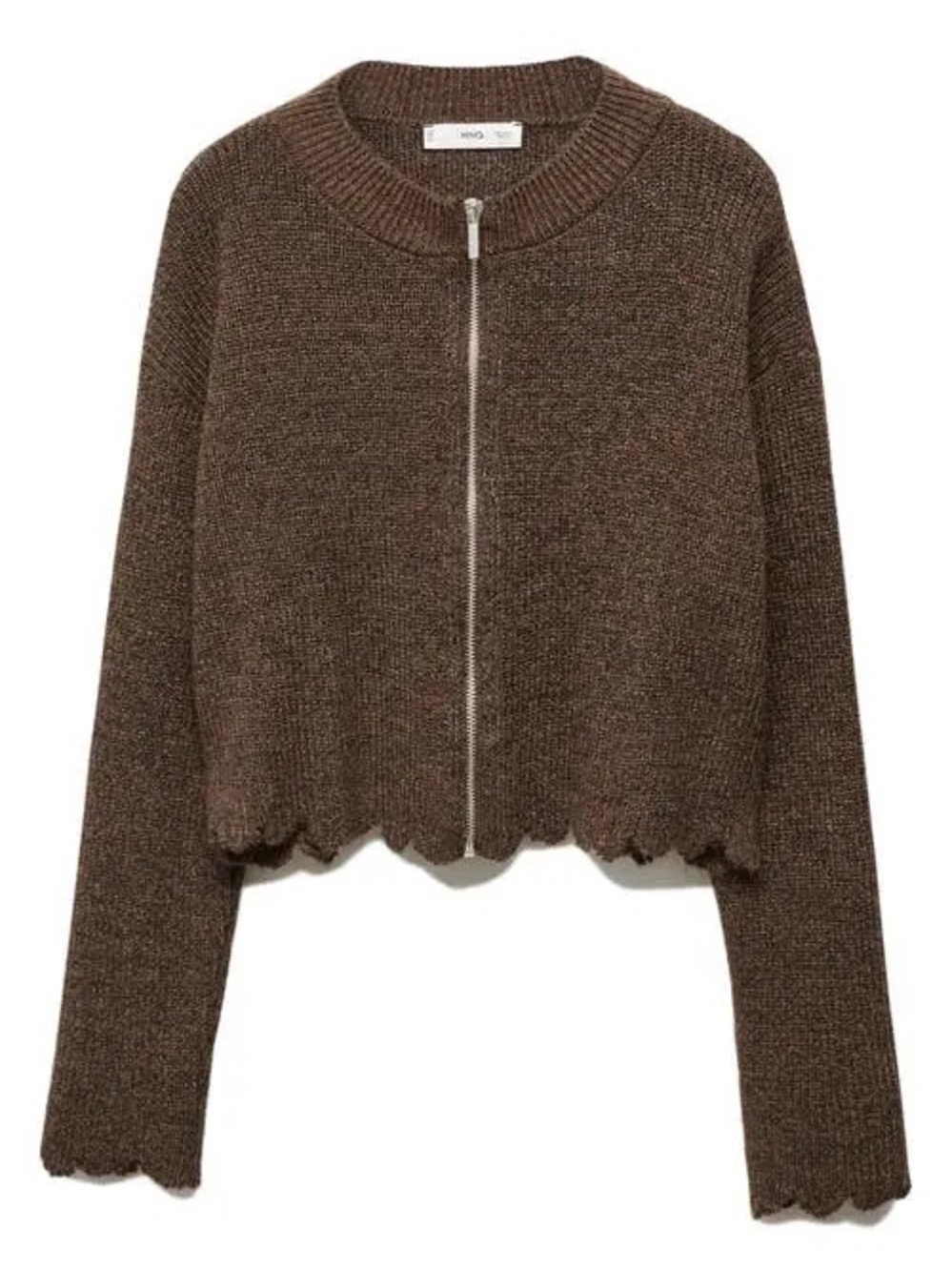 Mango Aranya Scallop Trim Zip Cardigan